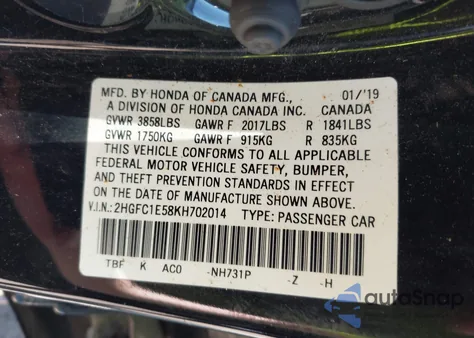 2019 Honda Civic Si from USA, damaged, VIN 2HGFC1E58KH702014